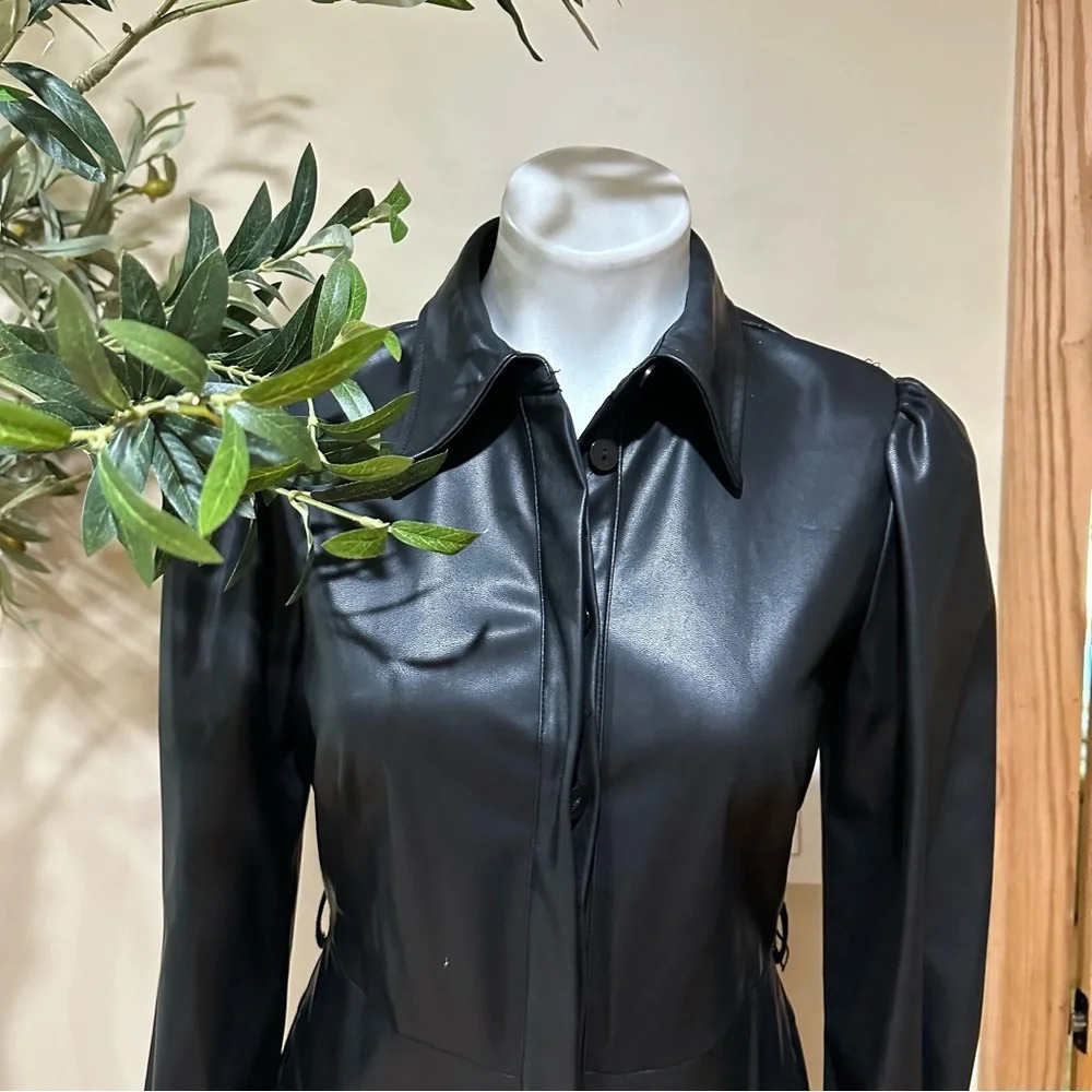 Calvin Klein Women's Faux Leather Black Dress without belt - Picture 2 of 9